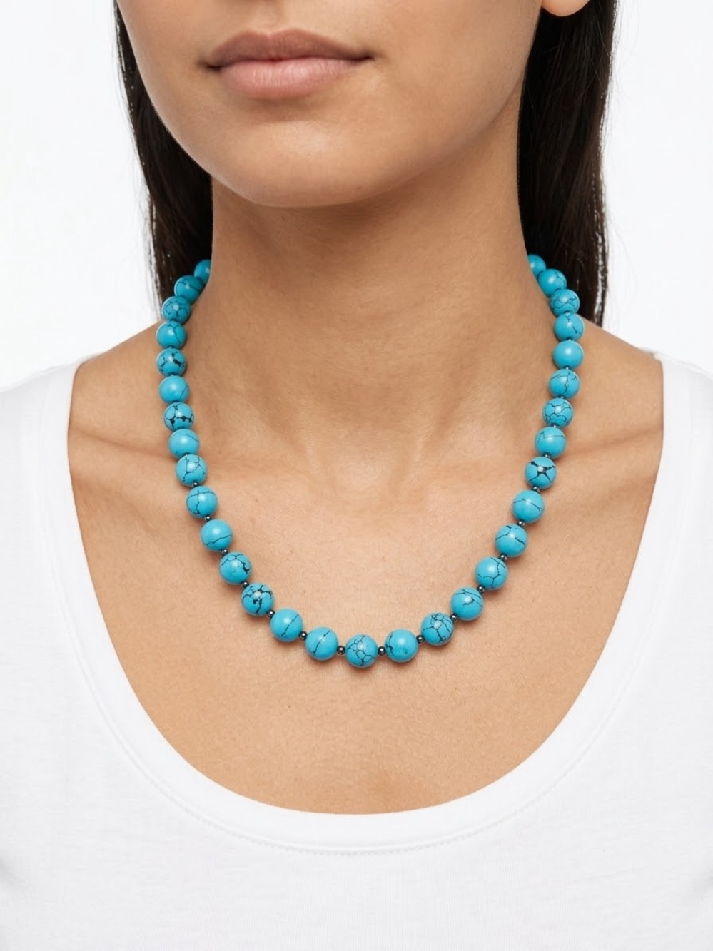 Dyed Blue Howlite Beaded Necklace - Blue Stone Strand